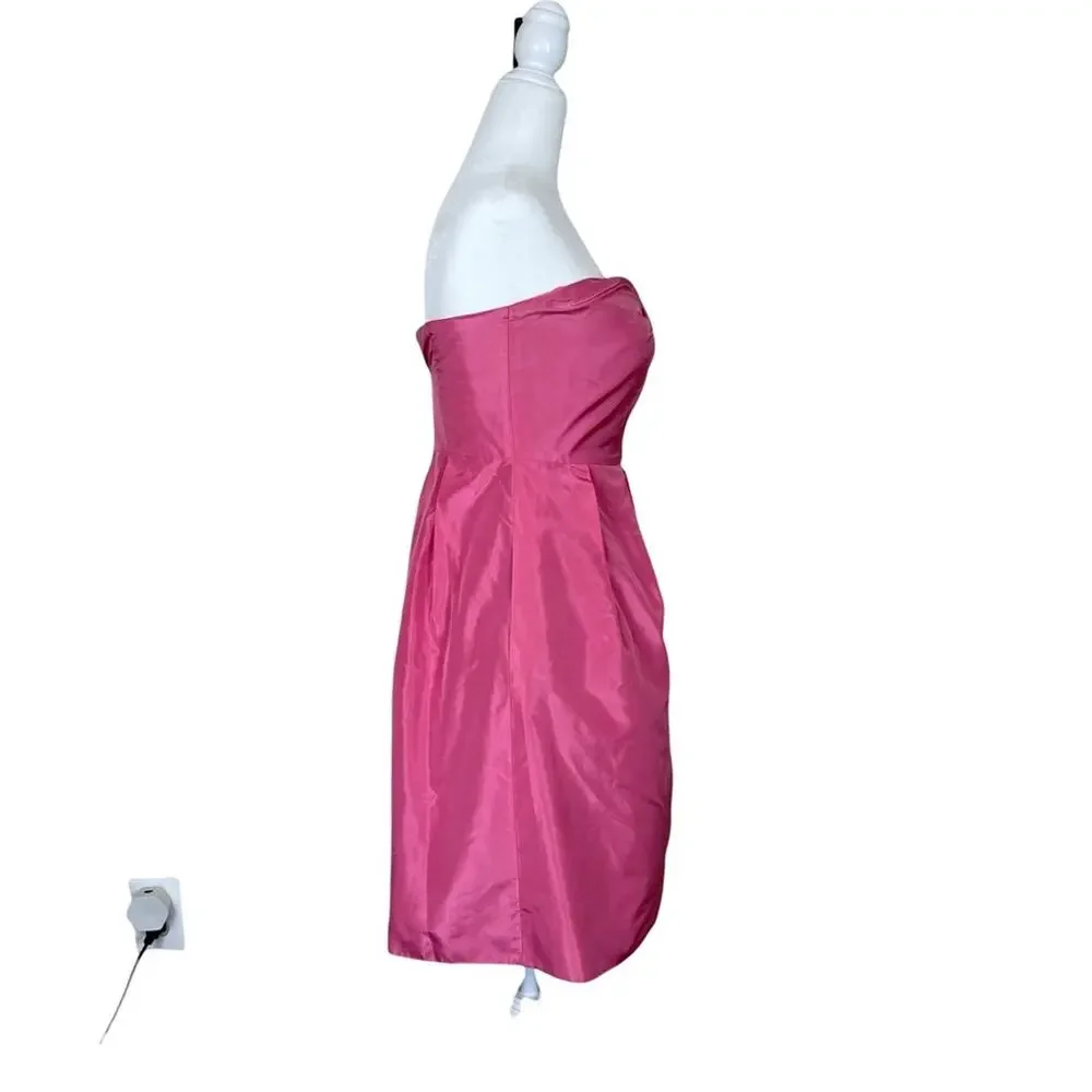 J Crew Silk Taffeta Strapless Bow Front Detail Mini Formal Dress Pink 2